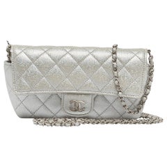 Chanel Silver Iridescent Caviar Quilted Leather Glassed Case with Chain