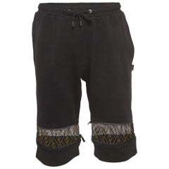Pantaloncini Fendi neri con pannello in maglia e rete FF S