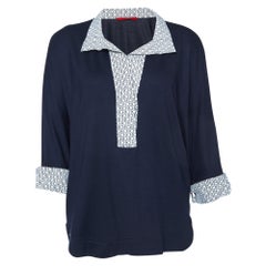 CH Carolina Herrera Midnight Blue Jersey Logo Collar Polo T-Shirt M. M.
