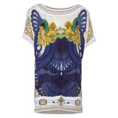 Tunique Class by Roberto Cavalli imprimée bleu marine en soie et tricot XL