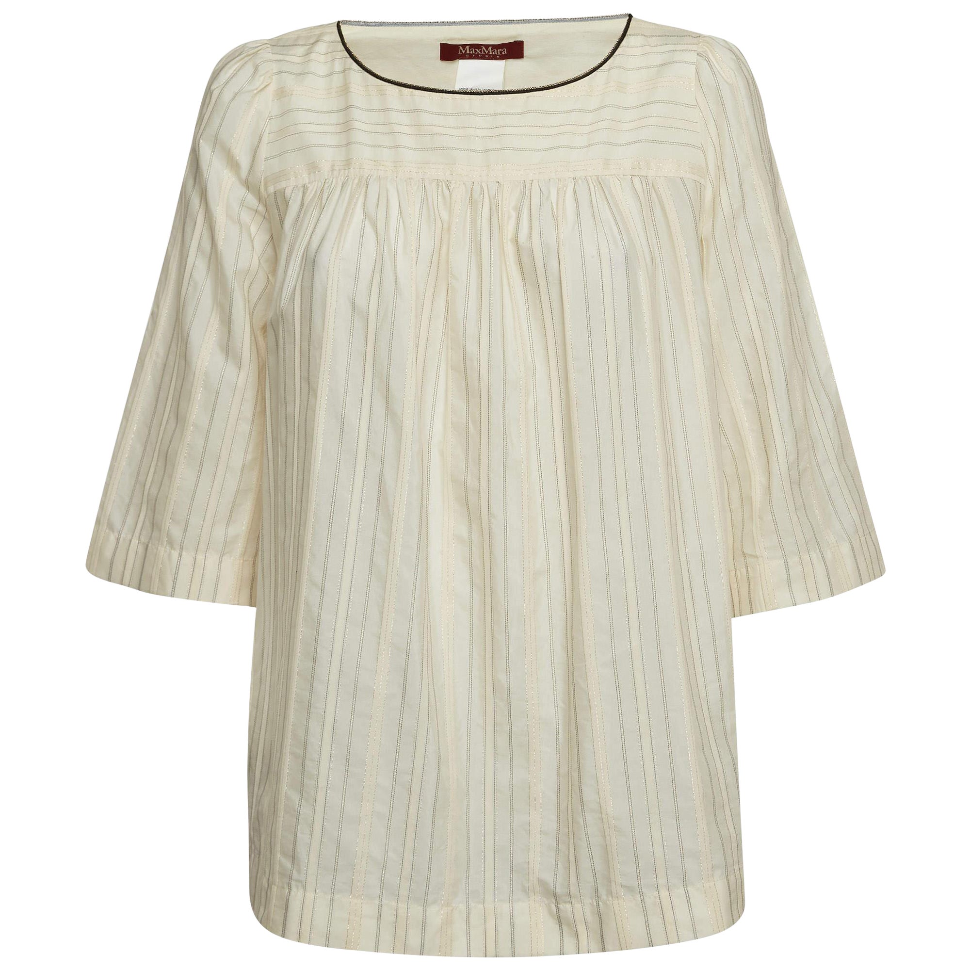 Max Mara Cream Lurex Stripe Cotton Blend Blouse S For Sale