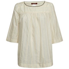 Max Mara Cream Lurex Stripe Cotton Blend Blouse S