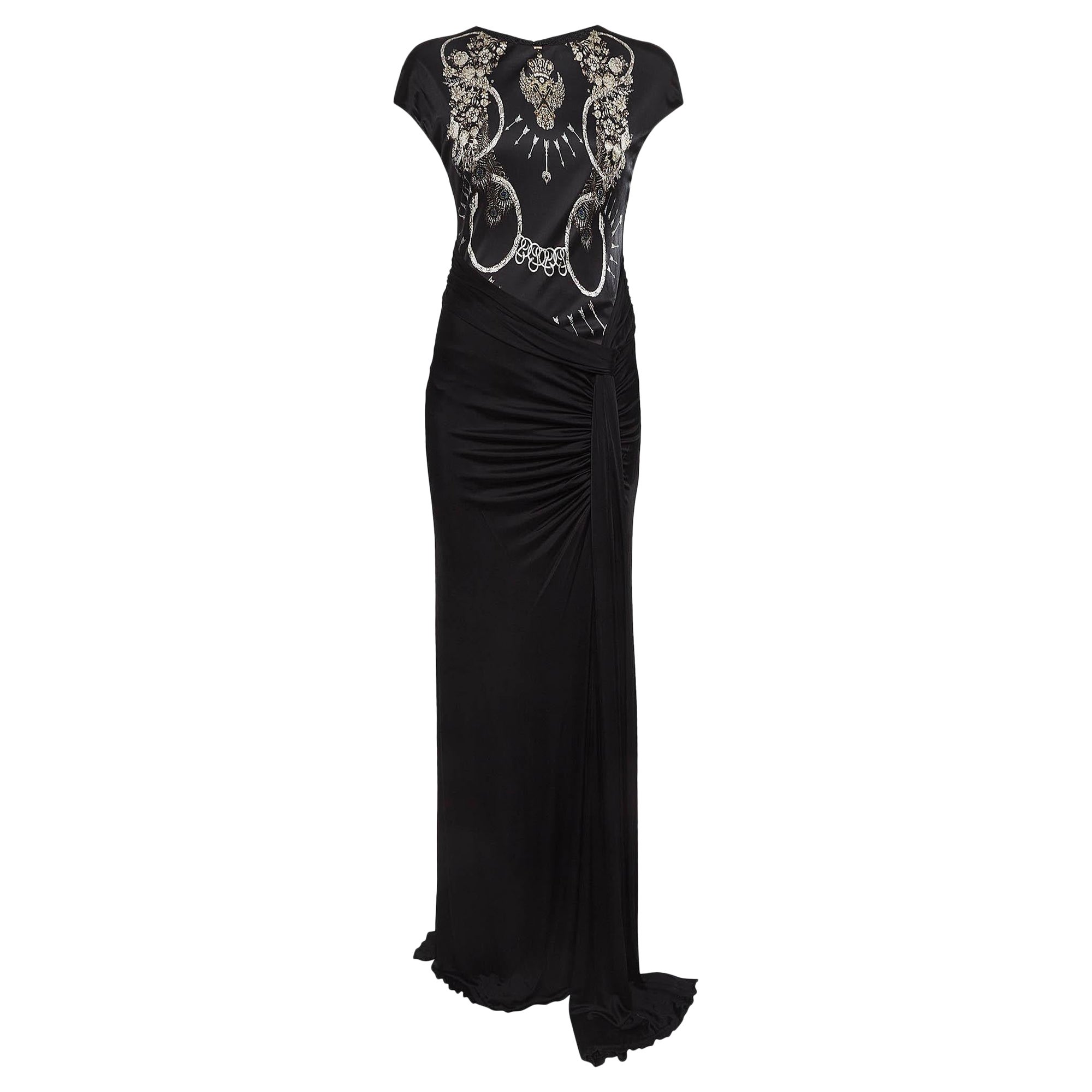 Class by Roberto Cavalli Maxi Abito senza maniche con increspature in Jersey stampato nero M.
