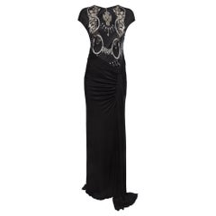 Class by Roberto Cavalli Black Printed Jersey Rued Sleeveless Maxi Dress M
