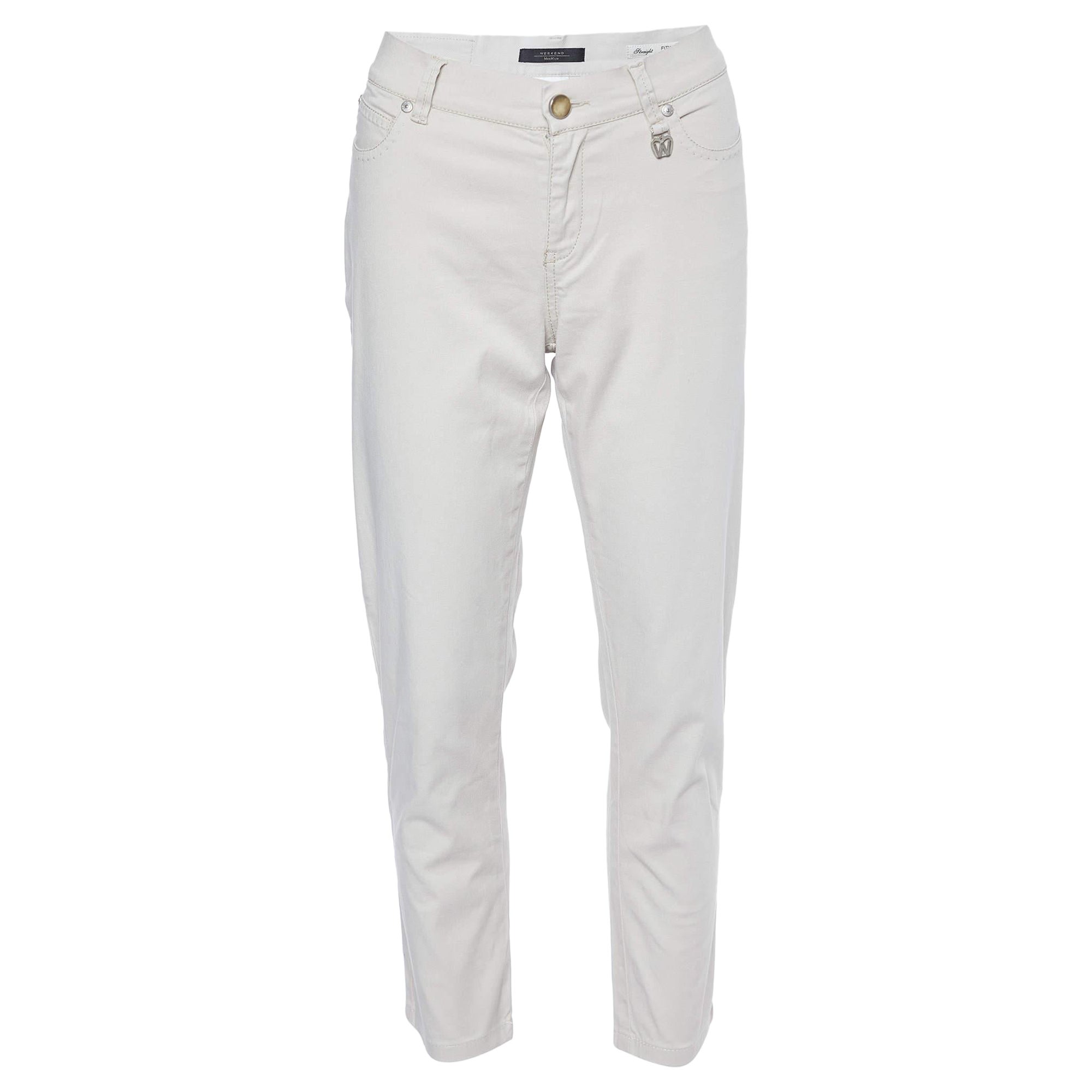 Weekend Max Mara Cream Cotton Straight-Leg Pants M For Sale
