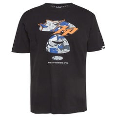 A Bathing Ape Camiseta negra de punto de algodón estampado con cuello redondo L