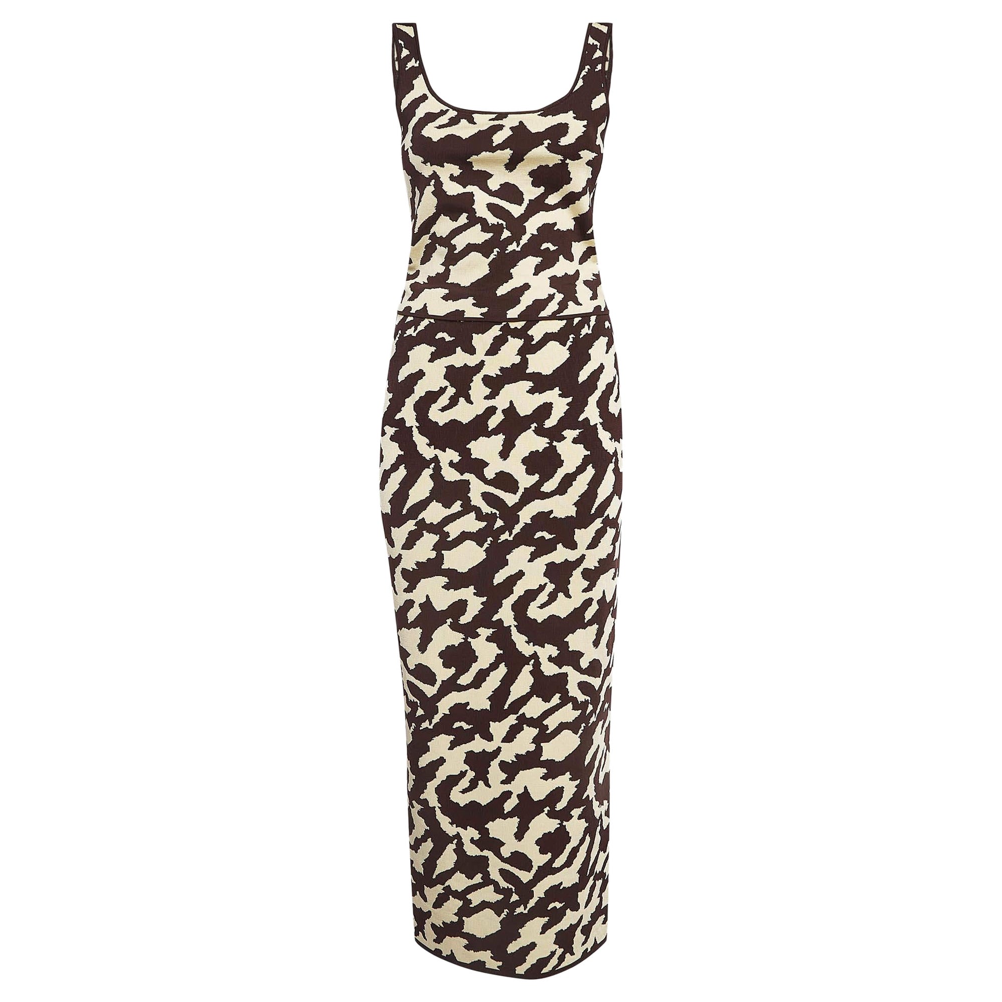 Nanushka Set gonna e top in maglia a coste con stampa animale marrone M. L.A. in vendita