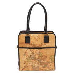 Alviero Martini 1A Classe Beige Geo Classic Print Coated Canvas Leather Tote
