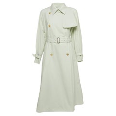 Max Mara Light Green Cotton Double Breasted Falster Trench Coat S