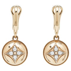 Louis Vuitton Blossom Diamond Two Tone 18K Gold Dangle Earrings