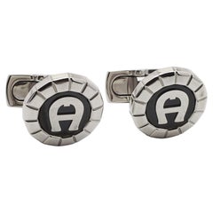 Aigner Oseo Carbon Fiber Silver Tone Cufflinks