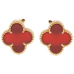 Van Cleef & Arpels Vintage Alhambra Carnelian 18k Yellow Gold Earrings
