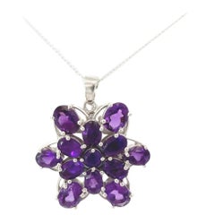 Classic Natural Amethyst 12.45 ct Cluster Pendant in 925 Solid Silver For Mom