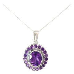 5.06 ctw Natural Amethyst Pendant Necklace For Mom Silver February Birthstone