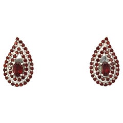 Art Deco Style January Birthstone Garnet Stud Silver Earring for Graduation Gitf