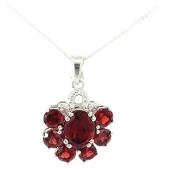 Modern Style Prong Set Garnet Pendant Gift for Mother in Sterling Silver