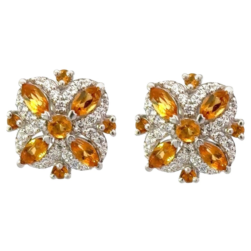 Elegant Citrine Birthstone Floral Silver Stud Earrings for Mother's Day Gift For Sale