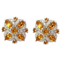 Elegant Citrine Birthstone Floral Silver Stud Earrings for Mother's Day Gift