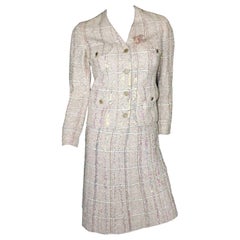 CHANEL Rare Fantasy TweednSequins Trimmed Jacket Skirt Ensemble 42