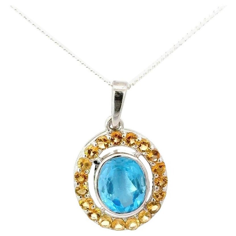 Oval Shape Multi Gemstone Pendant for Wedding Gift in Sterling Silver For Mom For Sale