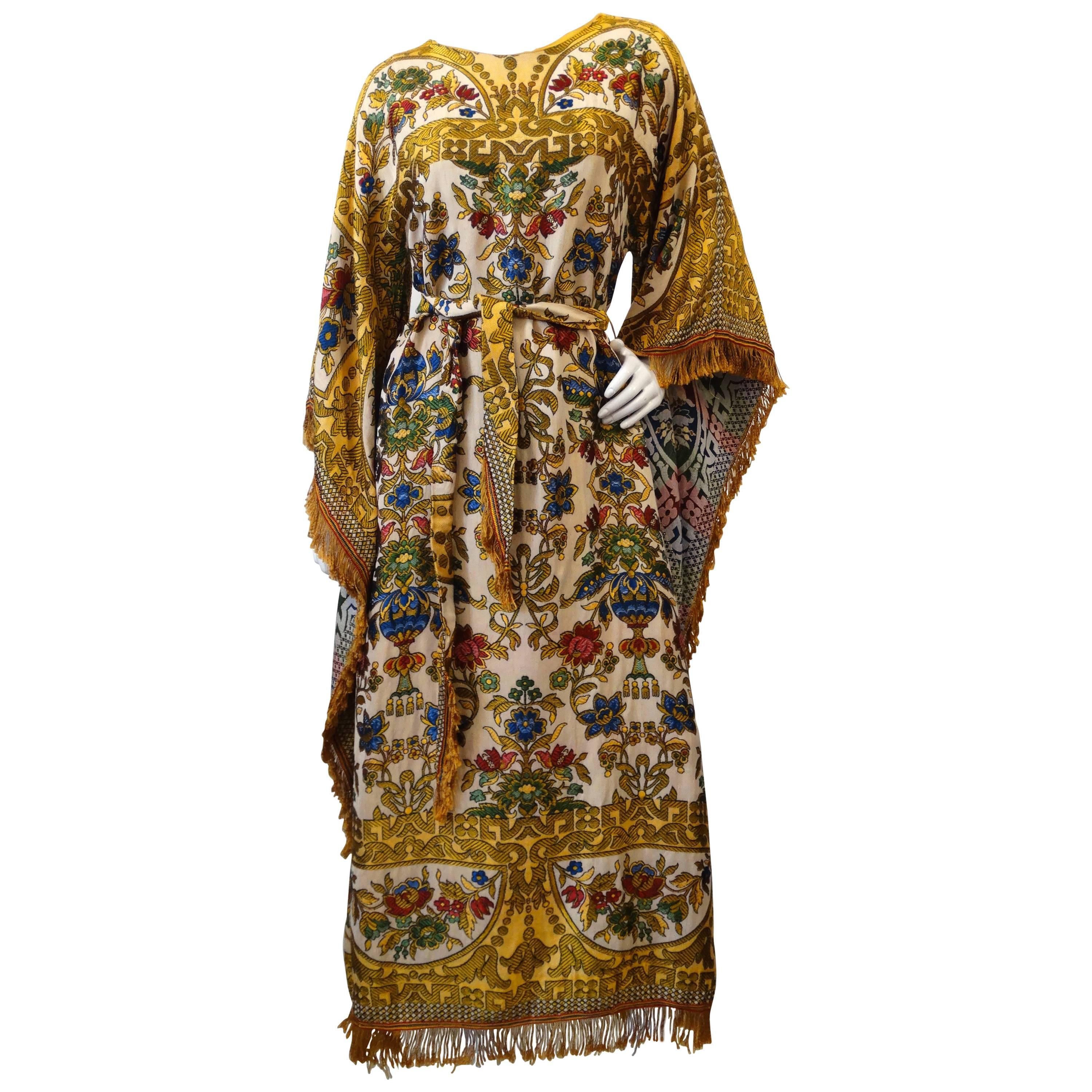 1970s Georgie Keyloun Angel Wing Tapestry Kaftan Dress 