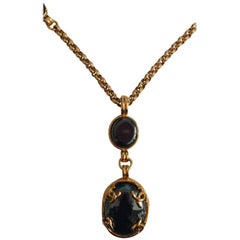 1995 Chanel Gold tone Black Stone CC Necklace