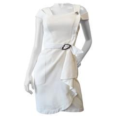 1980s Thierry Mugler Belted White Cocktail Dress
