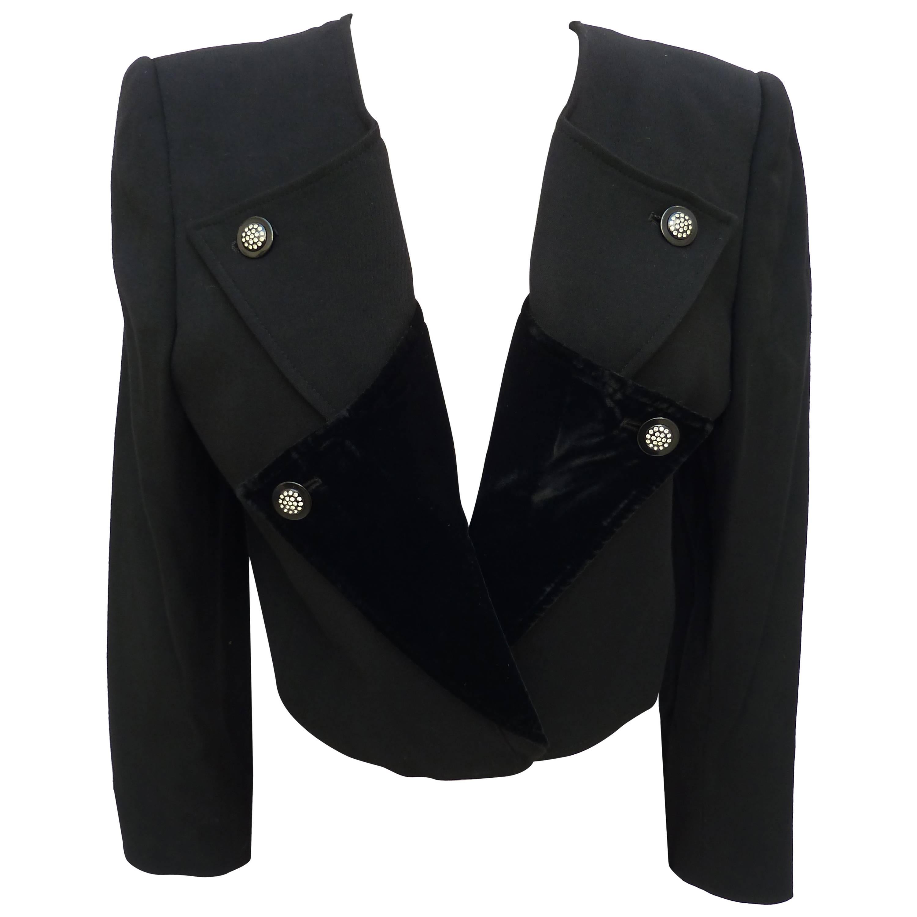 1990s Valentino Black Wool and Velvet Jacket Double Breasted For Sale
