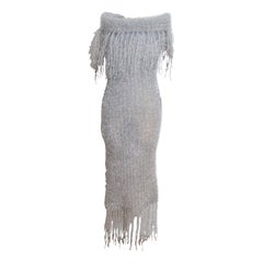 Loud 1990’s Garish Silver off shoulder Tinsel Glitter Cowl neck Evening Dress