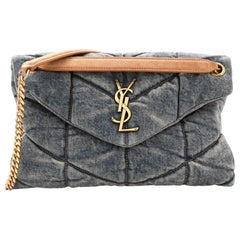 Saint Laurent Small Denim Loulou Puffer Shoulder Bag