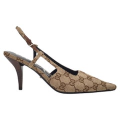 Gucci Monogram Ebony Malga Slingback Heels EU 38