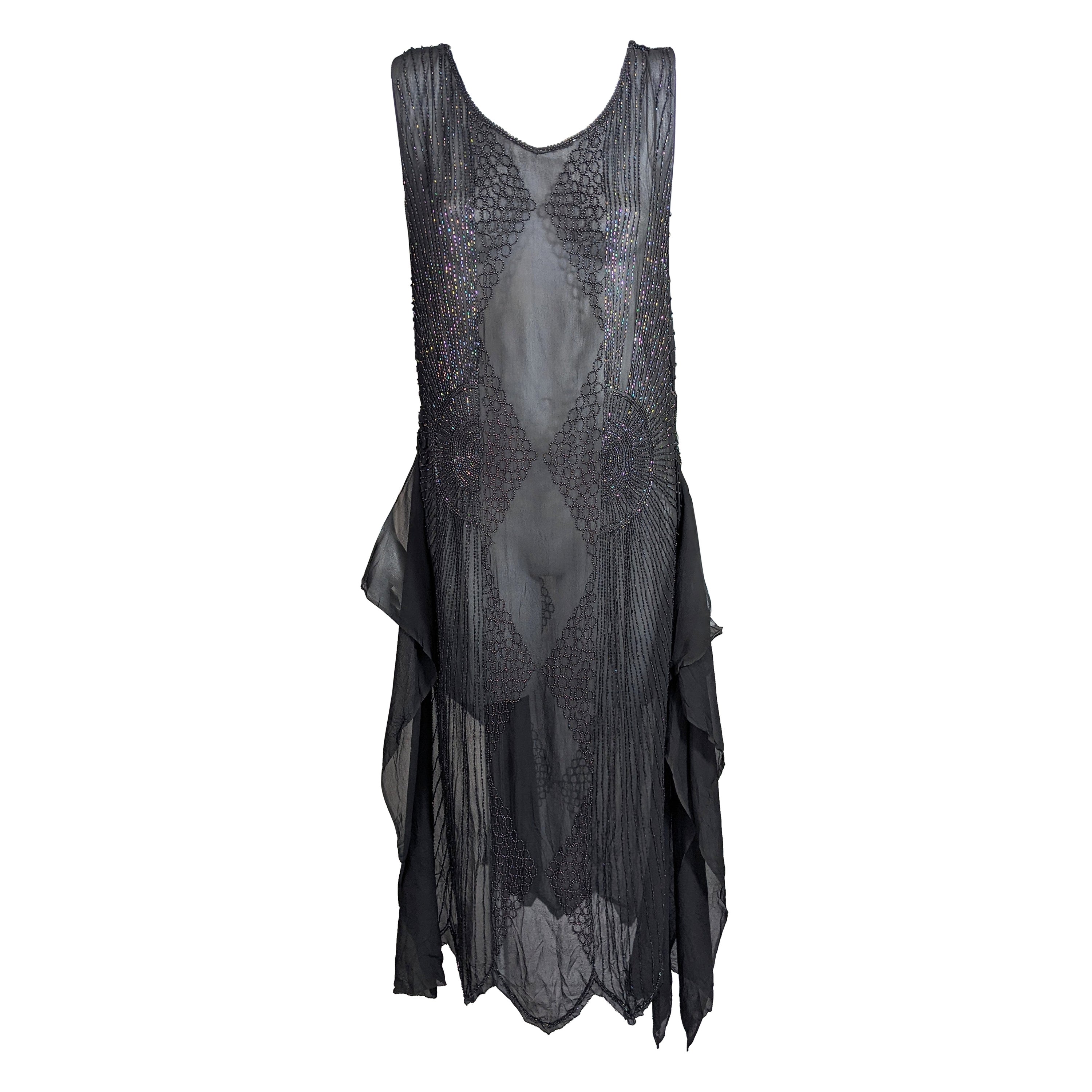 Elegant Art Deco Beaded Chiffon Tunic Dress For Sale