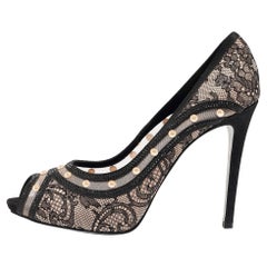 René Caovilla - Pumps Peep Toe con piattaforma impreziosita da perle in pizzo nero - Taglia 41