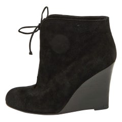 Christian Louboutin Black Suede Lace Up Wedge Booties Size 39