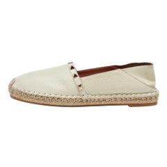 Valentino Cream Leather Rockstud Espadrille Flats Size 38