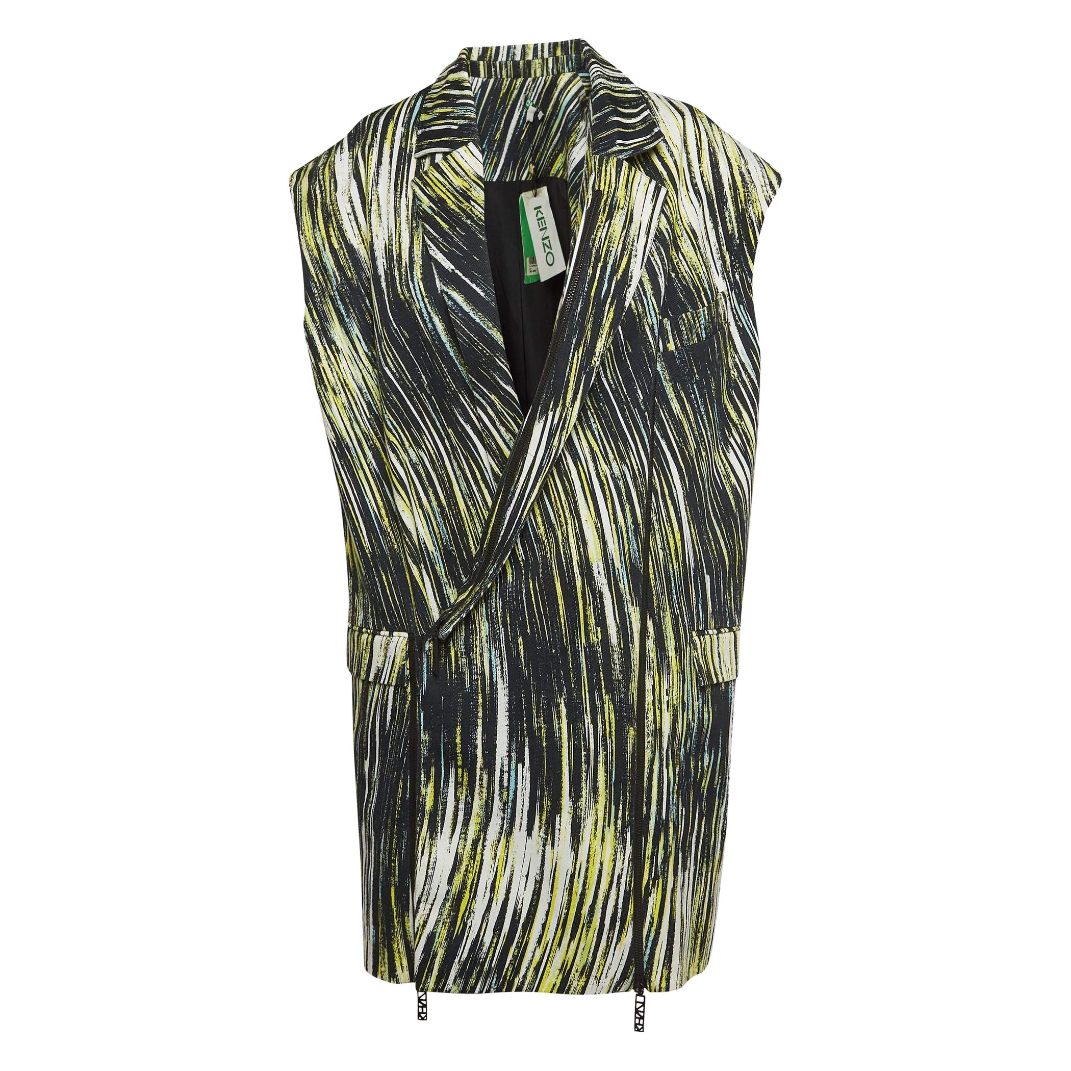 Kenzo Multicolor Printed Cotton Zip Detailed Sleeveless  Jacket M For Sale
