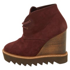 Stella McCartney Burgundy Faux Wildleder Spitze Up Keil Pumps Größe 39