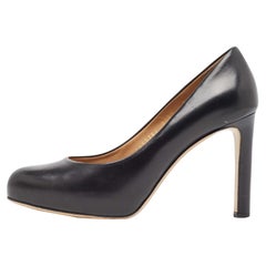 Salvatore Ferragamo Black Leather Round Toe Pumps Size 37.5