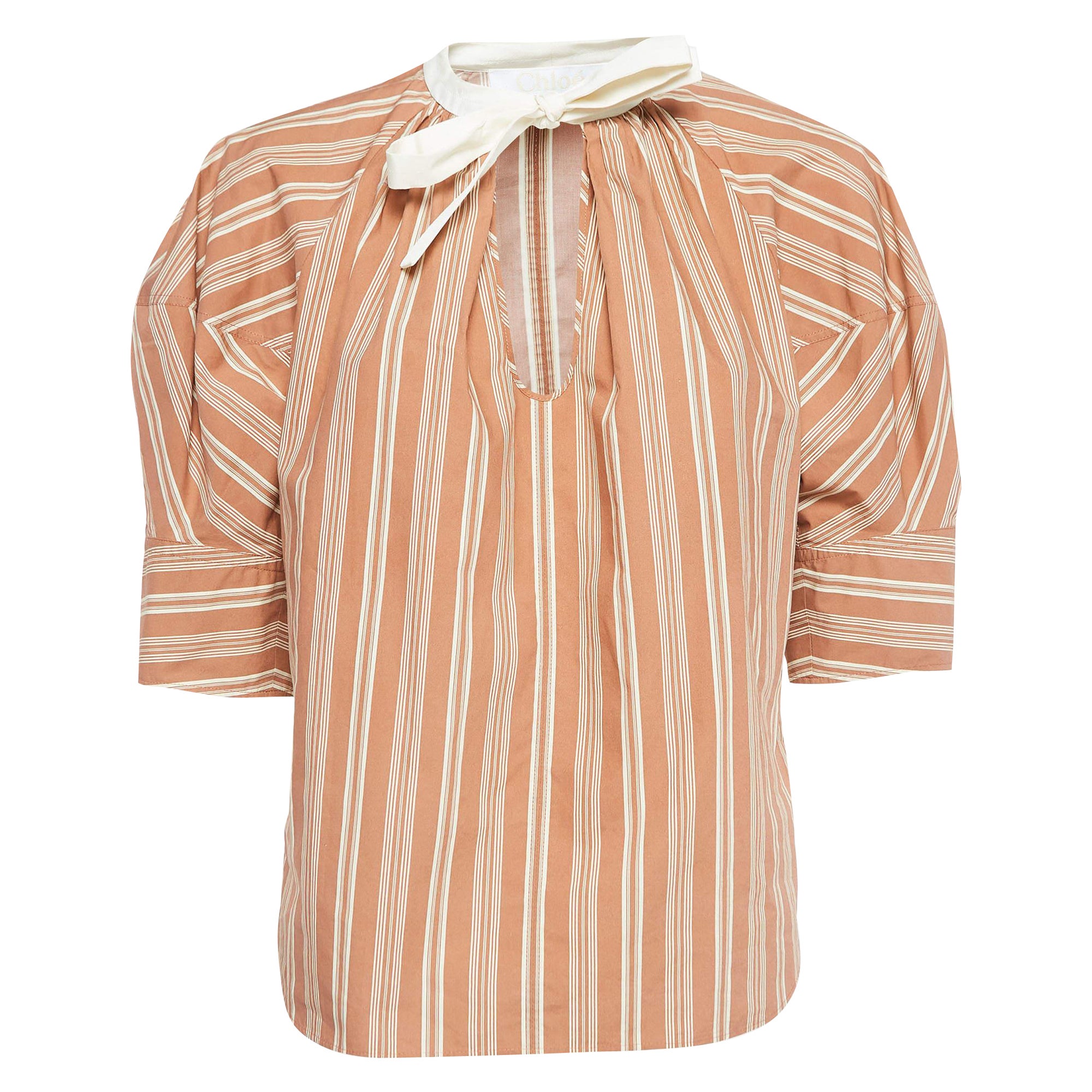 Chloe Brown Streifendruck Seidenkrawatte Top M im Angebot