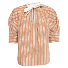 Chloe Brown Stripe Print Silk Neck Tie Up Top M