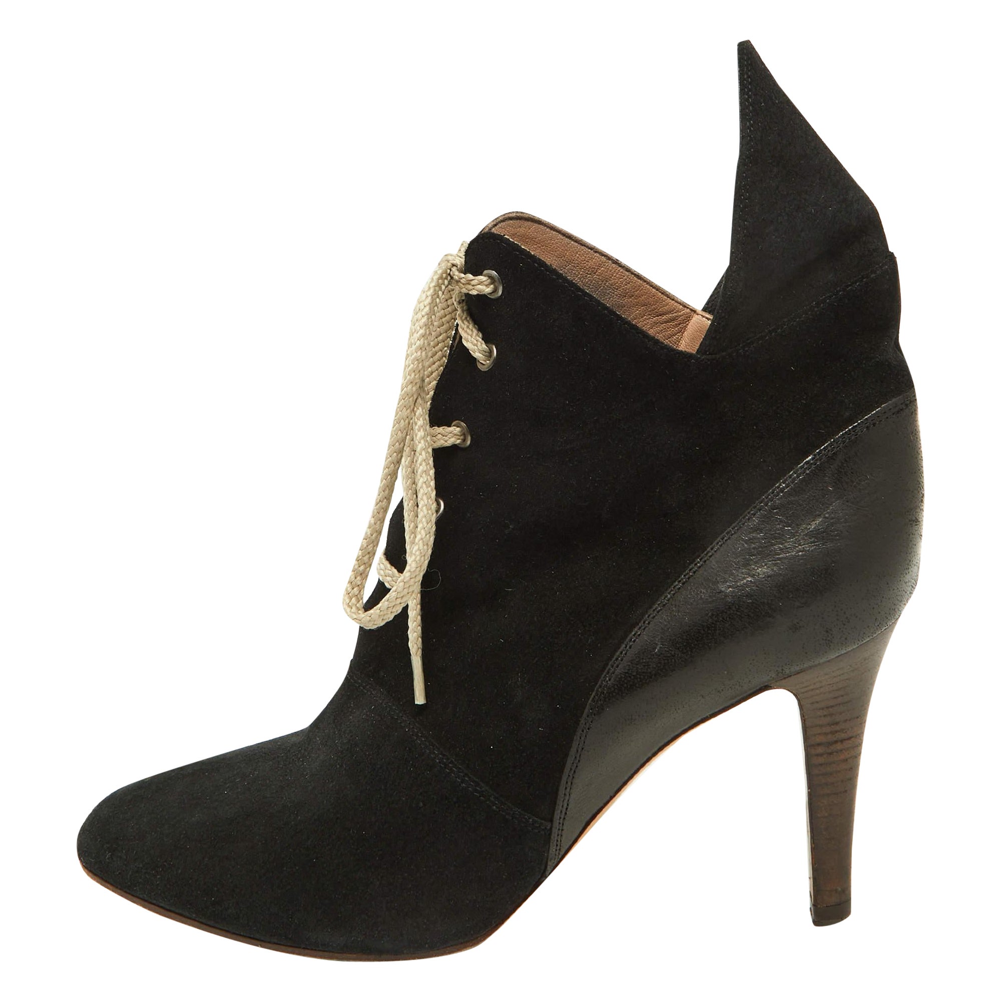 Chloe Botines negros de ante y piel con puntera puntiaguda Talla 38.5