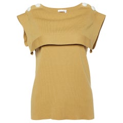 Chloe Fall Leaf Brown Cotton Knit Shoulder Buttoned Top S