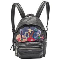 Saint Laurent Black Leather and Canvas Mini Love Appliqu&eacute; City Backpack