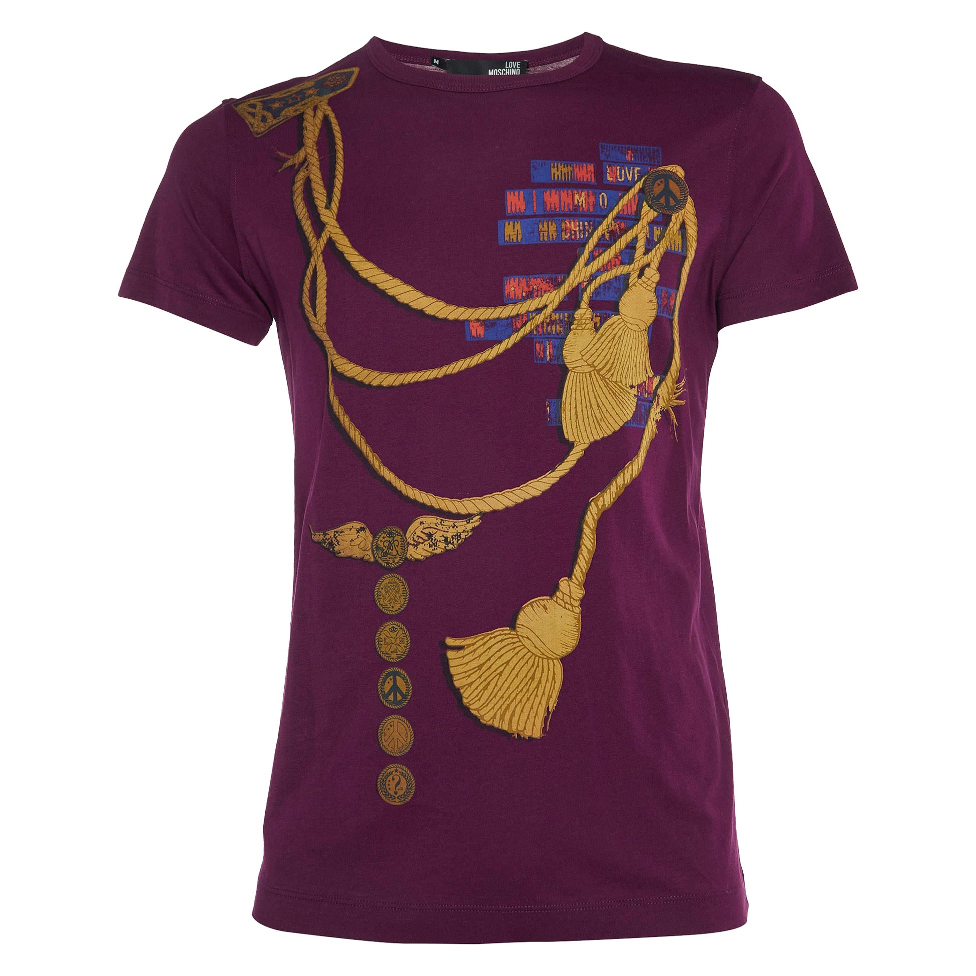 Love Moschino Plum Trompe L'oeil Print Cotton Crew Neck T-Shirt M For Sale