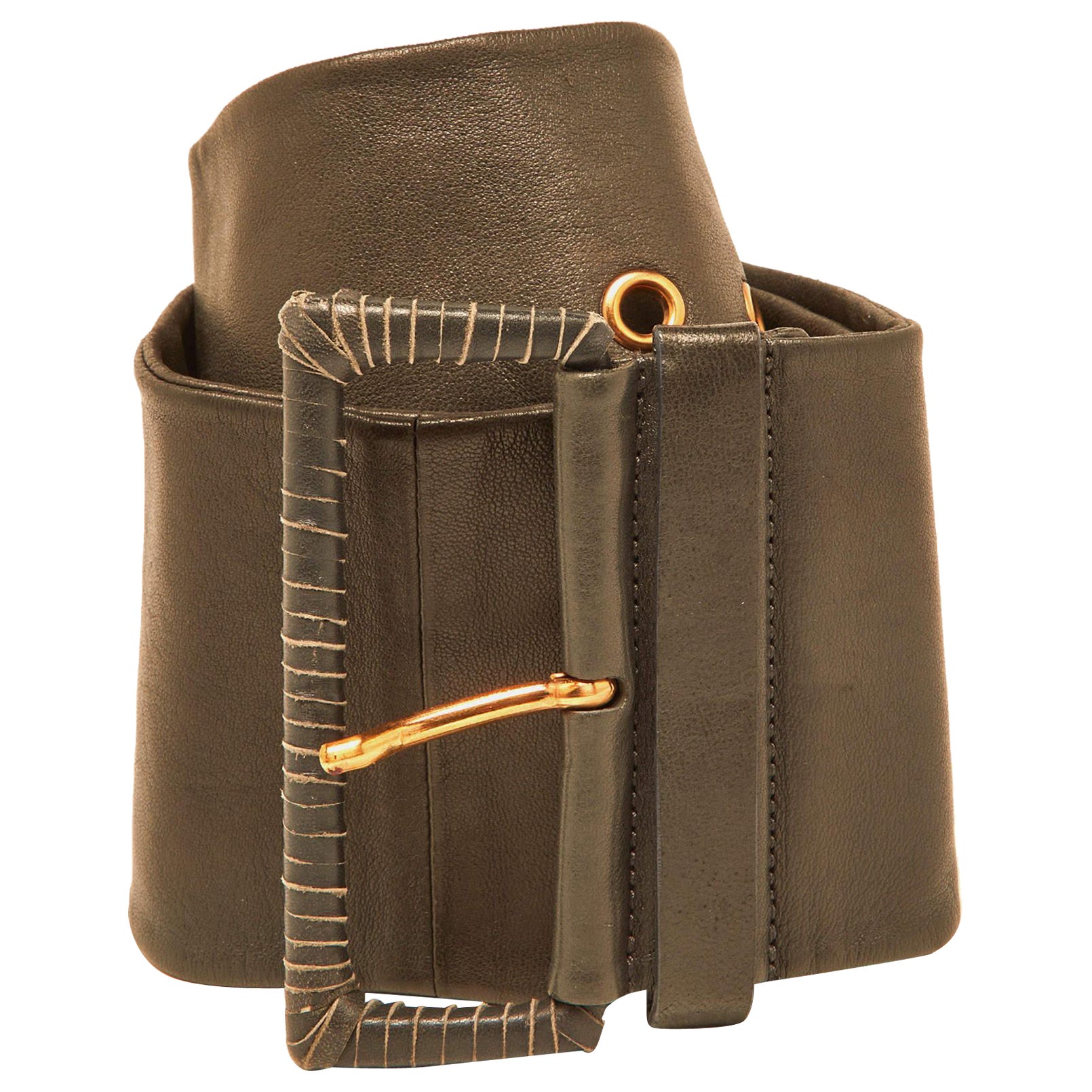 Ceinture Prada en cuir gris à taille large 80 cm