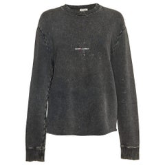 Saint Laurent Felpa grigia in maglia di cotone lavato e stampato M.