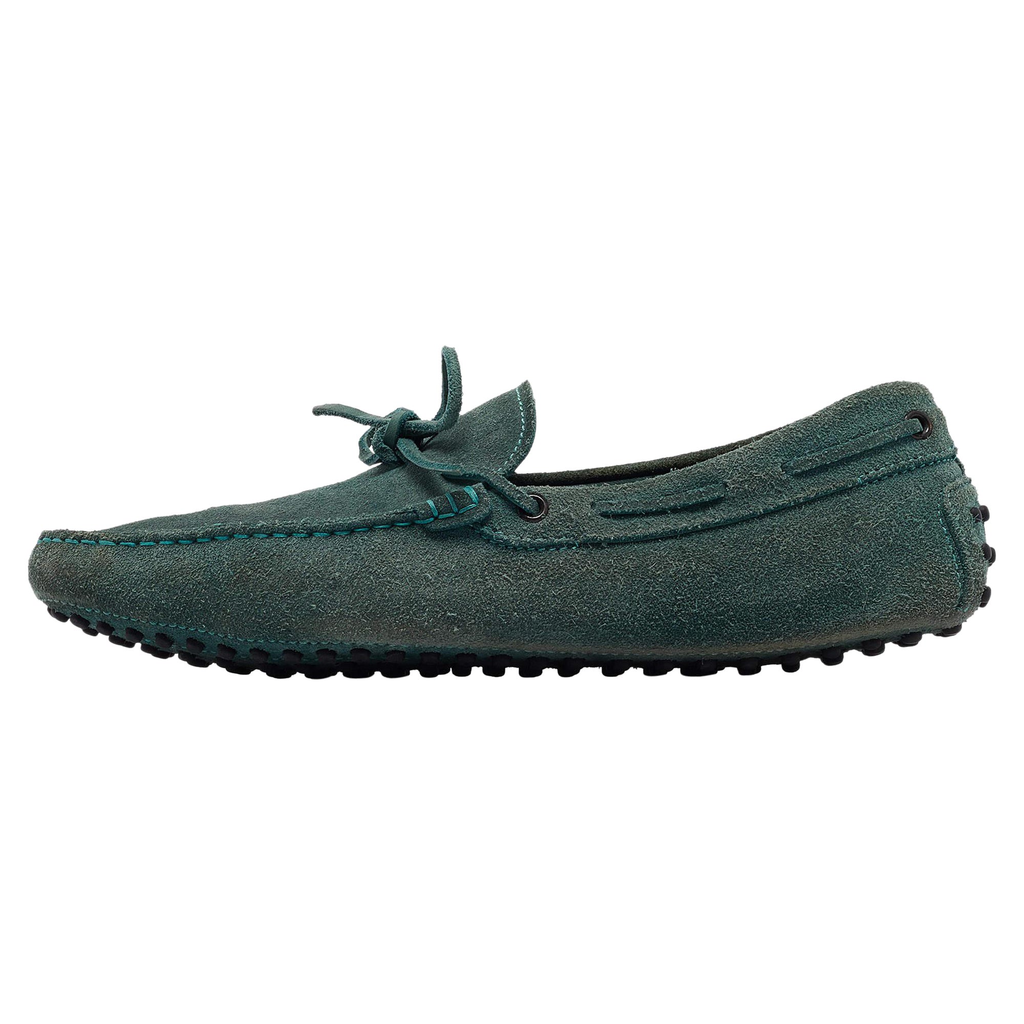 Tod's Green Suede Slip On Loafers Size 42.5 For Sale