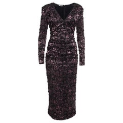 Miu Miu - Robe midi en lurex Cloque rose/noir S