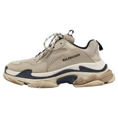 Balenciaga Beige Leather and Mesh Triple S Sneakers Size 42