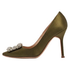 Manolo Blahnik Green Satin Hangisi Pumps Size 36